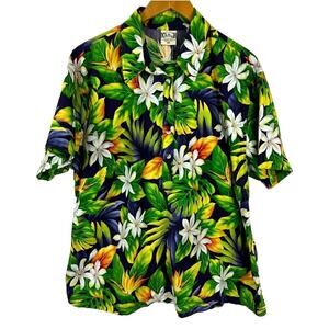 Go Barefoot Hawaiian Shirt Made In USA Green Floral Print Single Stitch Size 3XL